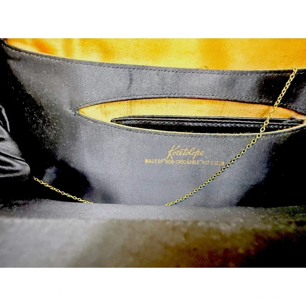 Koret Vintage Black Suede Evening Handbag W Chained Coin Purse & Mirror w Pouch